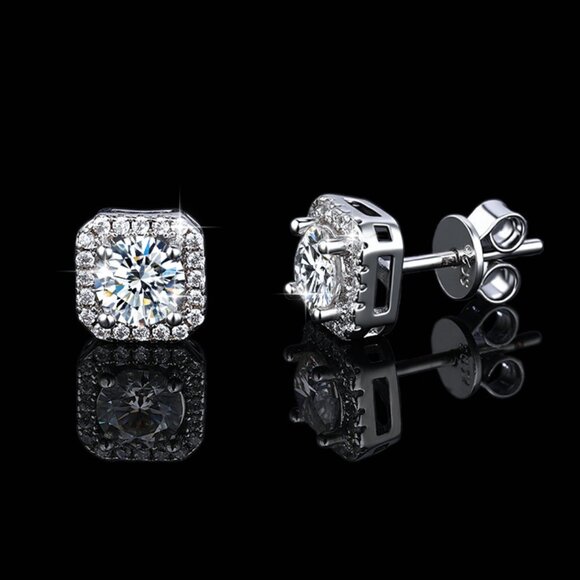 💎NEW Certified 1ct. t.w.Dazzling Moissanite Geometric Halo Studs - Picture 1 of 6